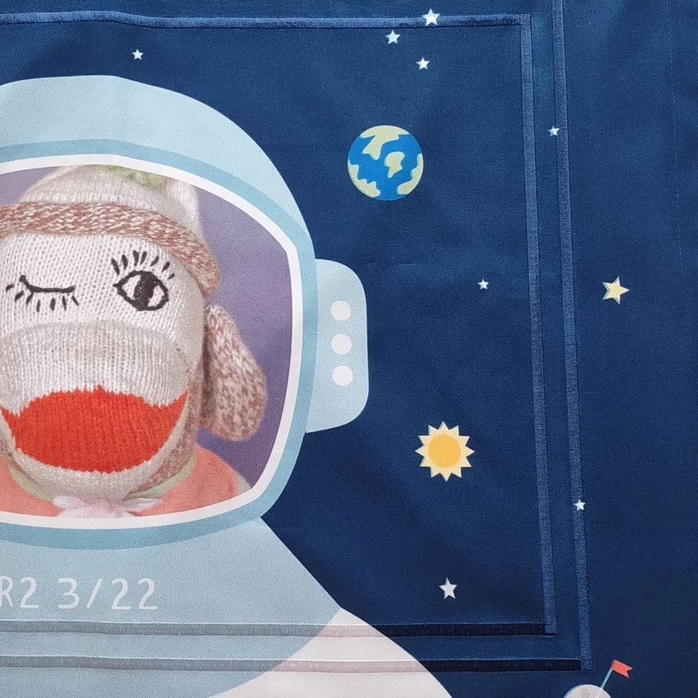 Sock Monkey Astronaut Pillow Sham Space Planets Kid Decor Size 27in x 22in NWOT - Picture 6 of 9